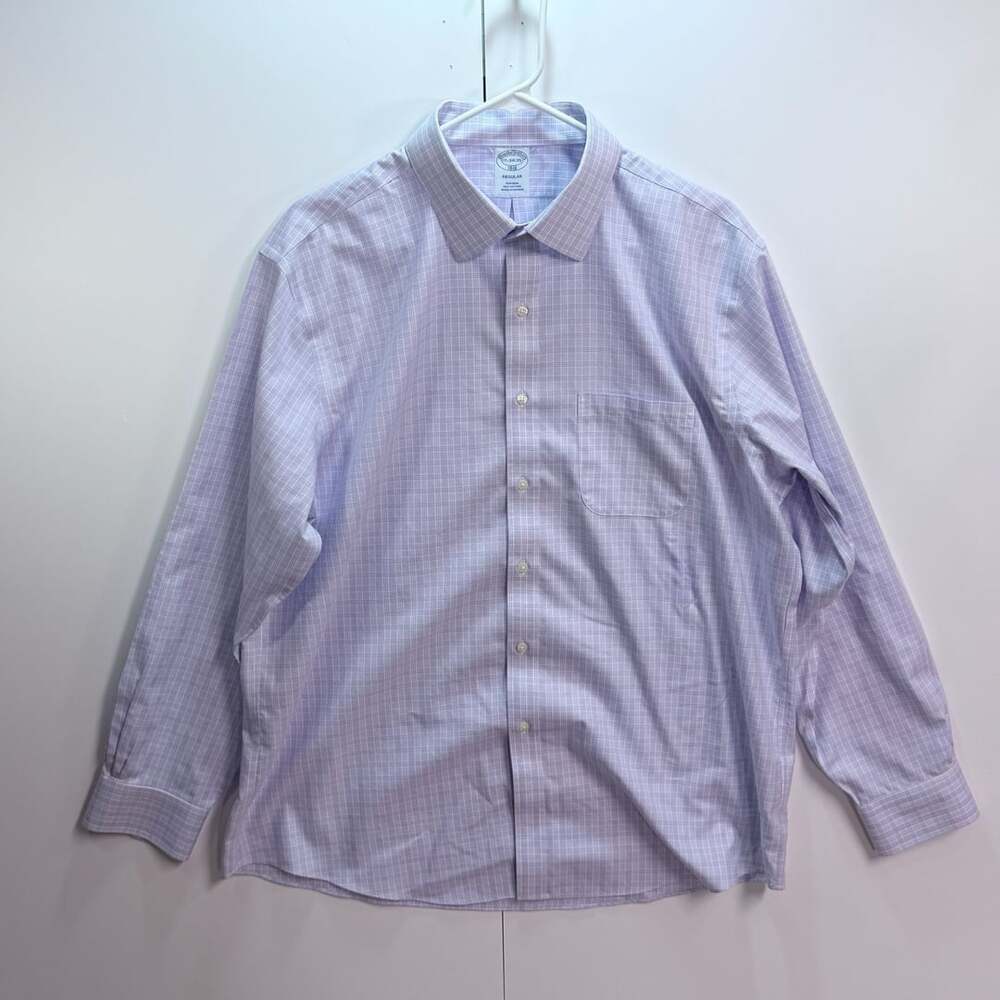 Brooks Brothers 1818 Non-Iron Dress Shirt Lavender Plaid 17-34/35